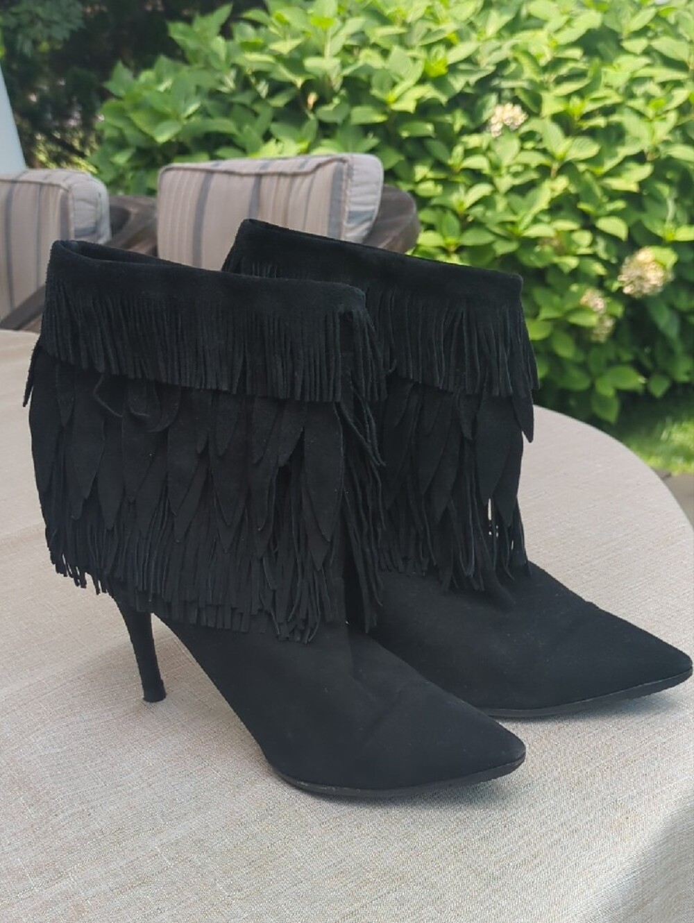 Aquazzura Black Suede Fringe Ankle Booties